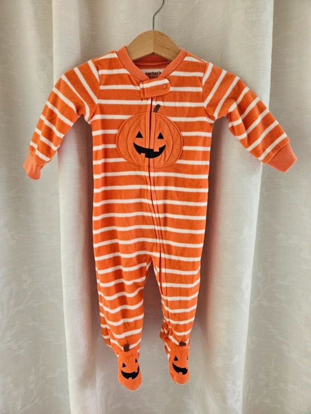 Carter's Halloween Pumpkin orange/white stripes fleece 6M
